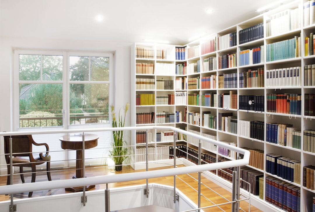 Luxurious library that runs across the corner.